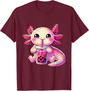 Axolotl Bubble Boba Tea Cute Kawaii Axolotl T-Shirt - T-Shirt | Maroon