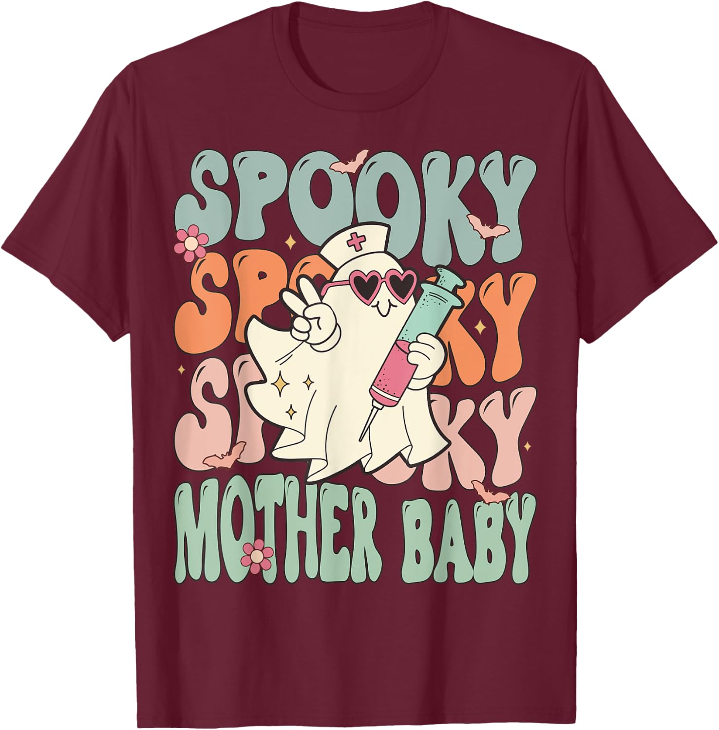 Spooky Mother Baby Nurse Halloween Postpartum Nurse T-Shirt - T-Shirt | Maroon
