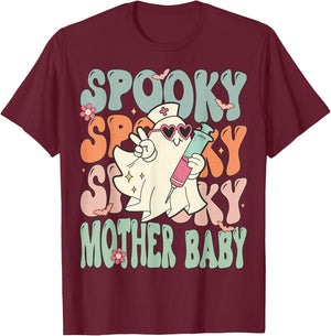 Spooky Mother Baby Nurse Halloween Postpartum Nurse T-Shirt - T-Shirt | Maroon