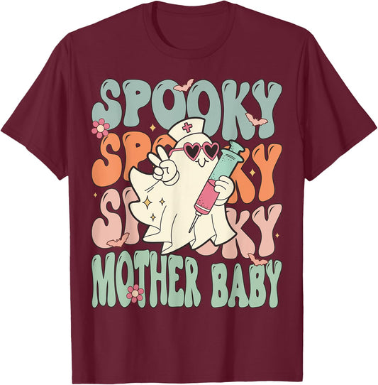 Spooky Mother Baby Nurse Halloween Postpartum Nurse T-Shirt - T-Shirt | Maroon