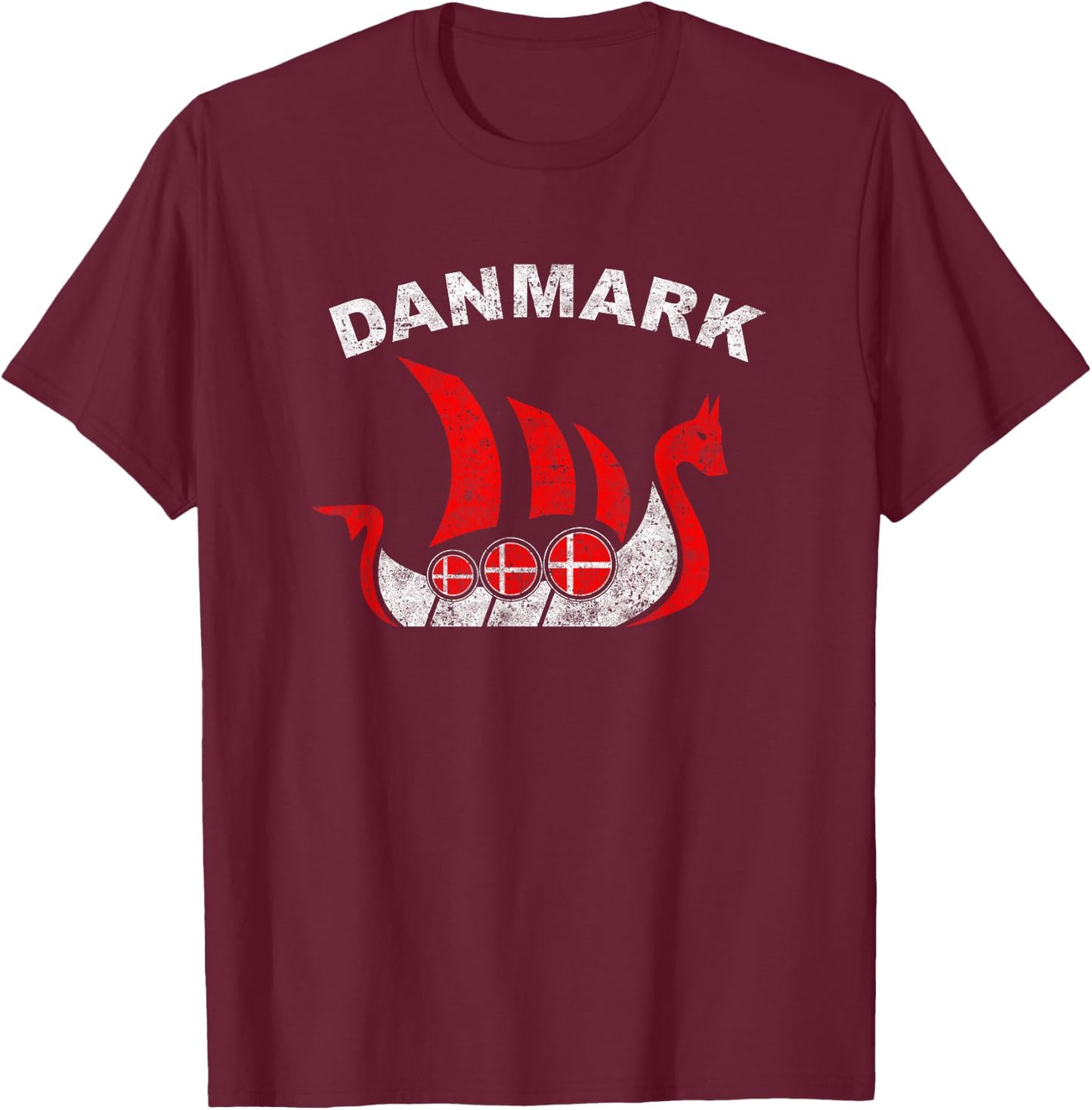 Danmark Viking Ship T Shirt Denmark Flag colors T-Shirt - T-Shirt | Maroon