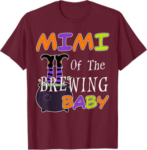 Funny Mimi Of The Brewing Baby Halloween Witch Baby Shower T-Shirt - T-Shirt | Maroon