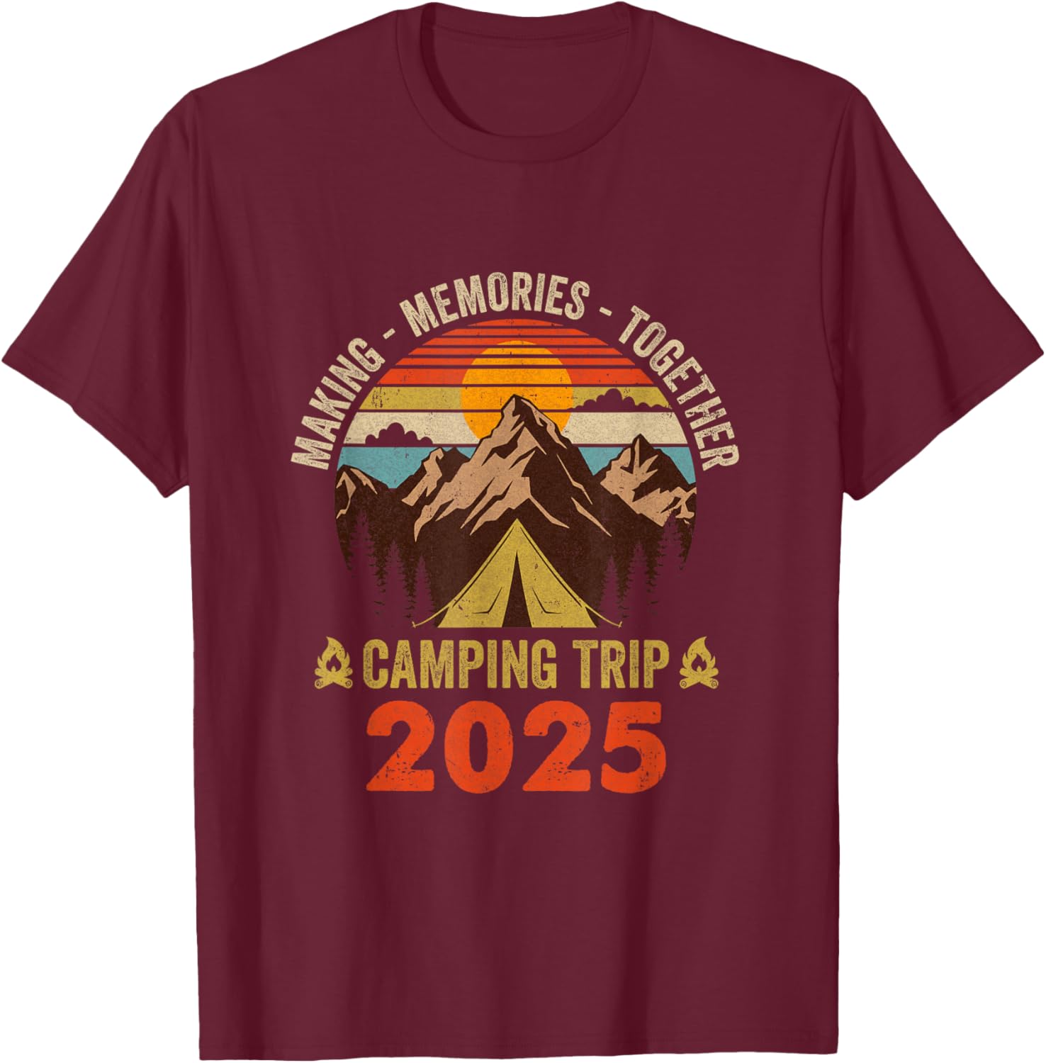 Vintage Camper Camp Family Camping Trip 2025 Matching Group T-Shirt - T-Shirt | Maroon