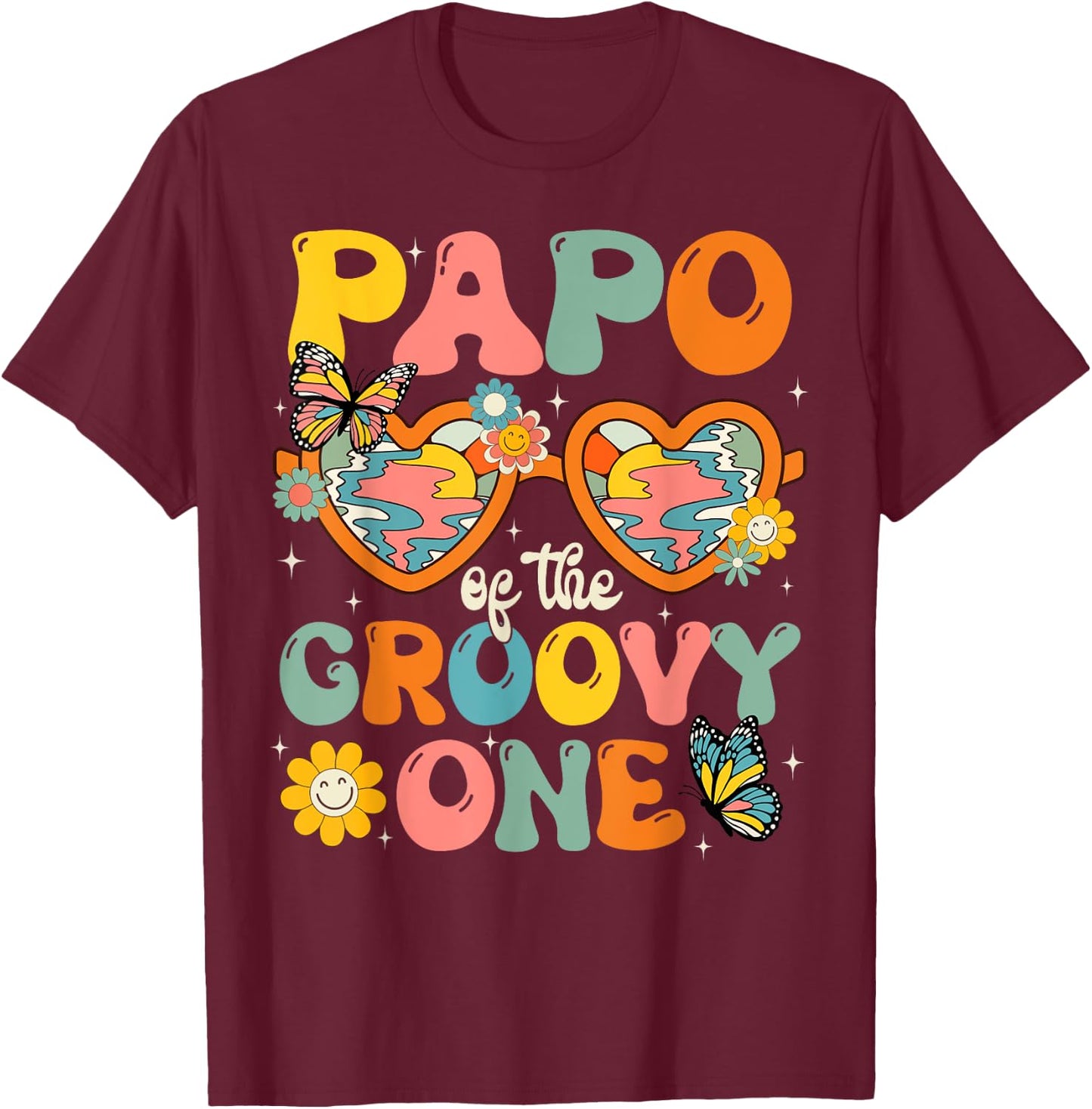 Papo of the Groovy One Glasses Birthday Party T-Shirt - T-Shirt | Maroon
