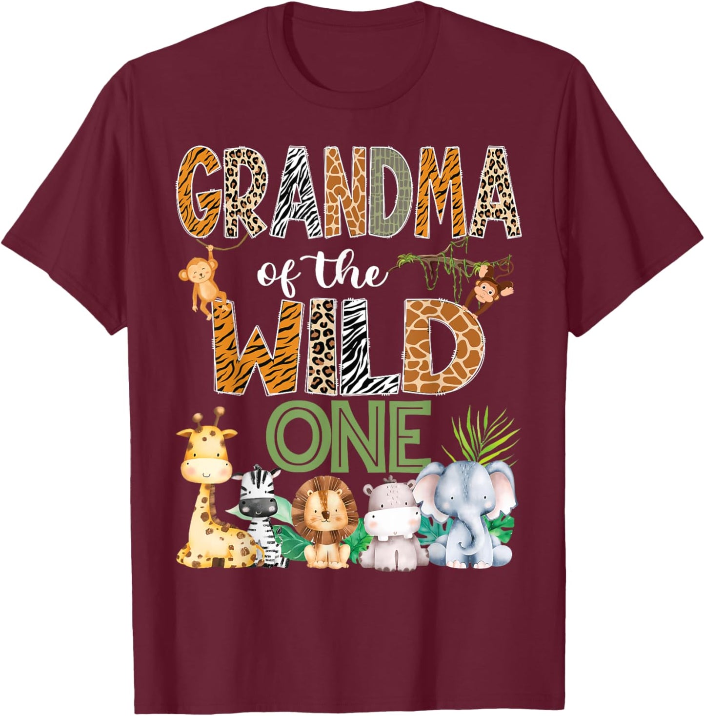Grandma Of The Wild One 1St Birthday Safari Zoo Jungle T-Shirt - T-Shirt | Maroon