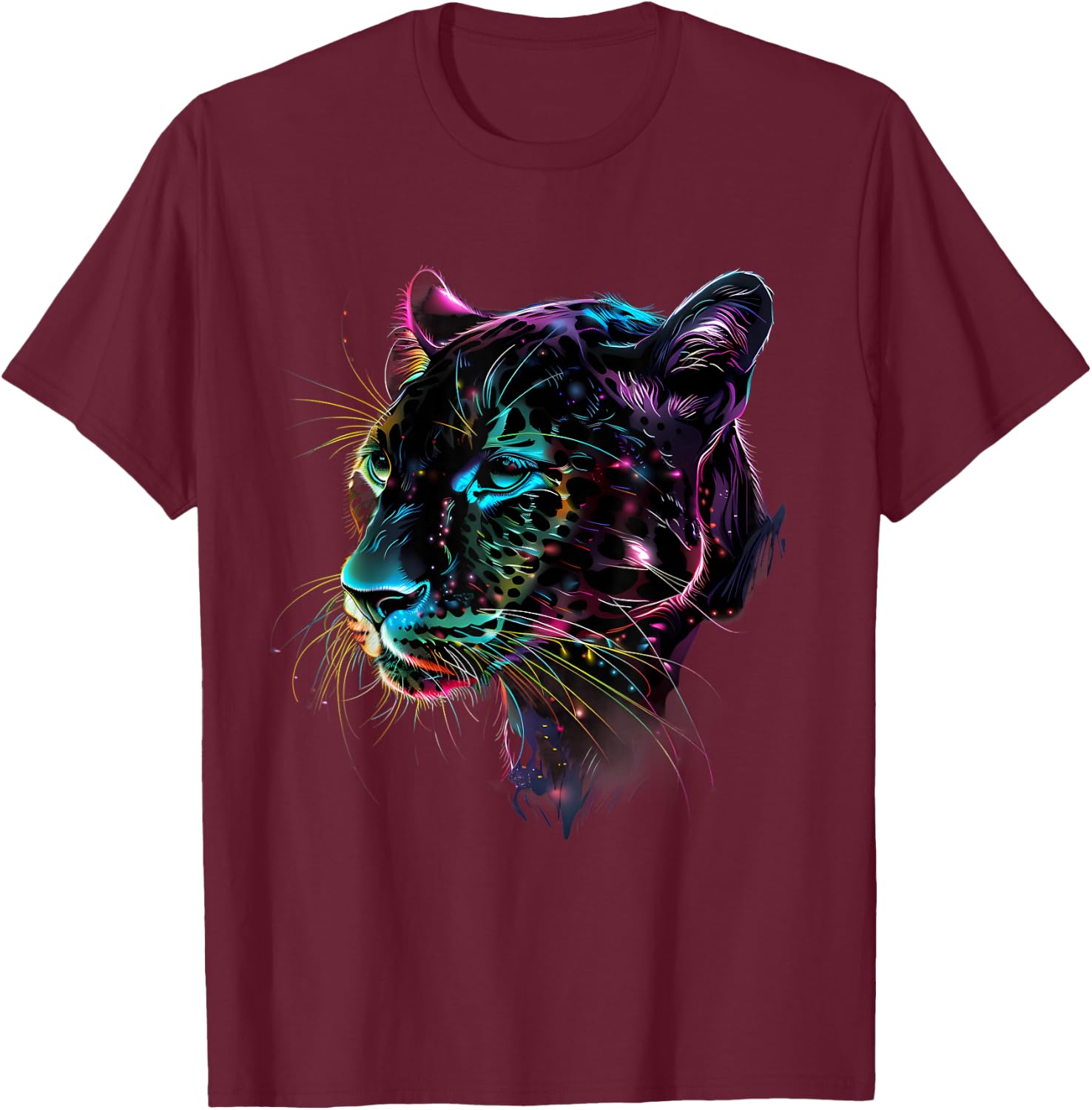 Panther Animal Graphic Portrait Artwork Black Panther Lover T-Shirt - T-Shirt | Maroon