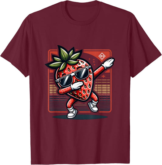Funny Dab Strawberry Dancing Dabbing Fruit Meme T-Shirt - T-Shirt | Maroon