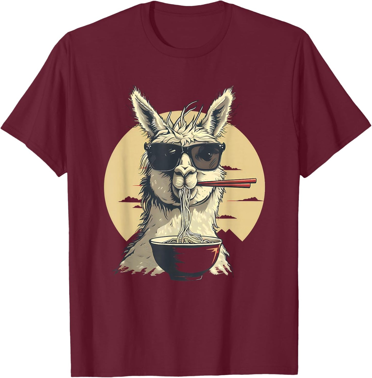 Llama Ramen Sunglasses Llama Ramen Bowl Ramen Noodles T-Shirt - T-Shirt | Maroon