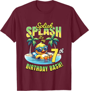 Kids Splish Splash 7th Birthday Bash Duck Beach Pool Party Kids T-Shirt - T-Shirt | Maroon