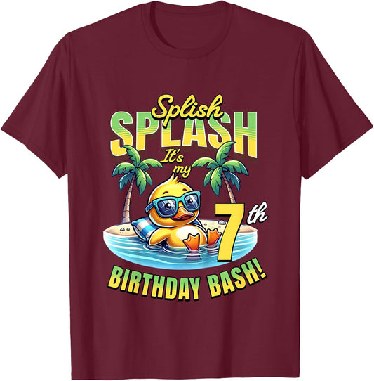 Kids Splish Splash 7th Birthday Bash Duck Beach Pool Party Kids T-Shirt - T-Shirt | Maroon