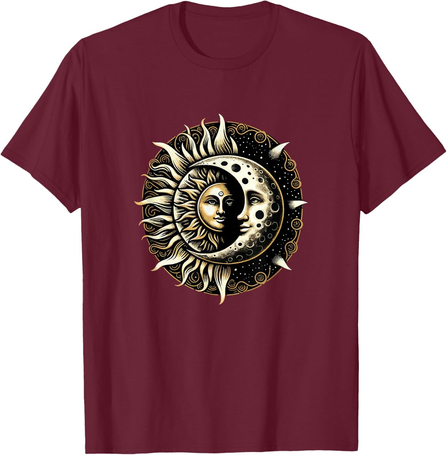 Sun Moon Astrology Astronomy Astrophysics Stargazing Vintage T-Shirt - T-Shirt | Maroon