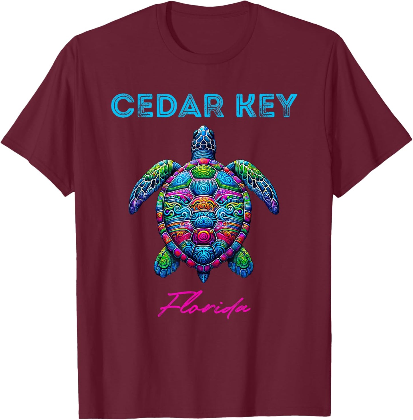 Cedar Key Florida Tribal Beach Sea Turtle T-Shirt - T-Shirt | Maroon