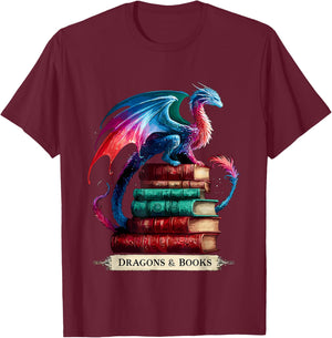 Dragons and Books Dragonworm Book lover Reading T-Shirt - T-Shirt | Maroon