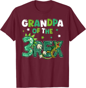 Grandpa of the Three Rex Birthday Dinosaur Family Matching T-Shirt - T-Shirt | Maroon
