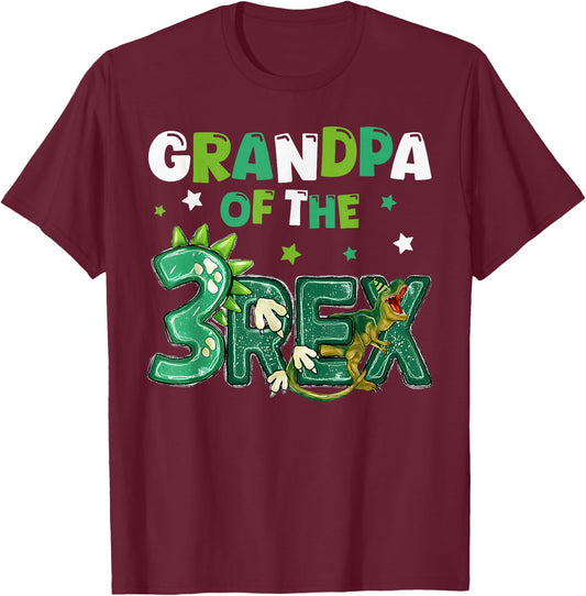 Grandpa of the Three Rex Birthday Dinosaur Family Matching T-Shirt - T-Shirt | Maroon