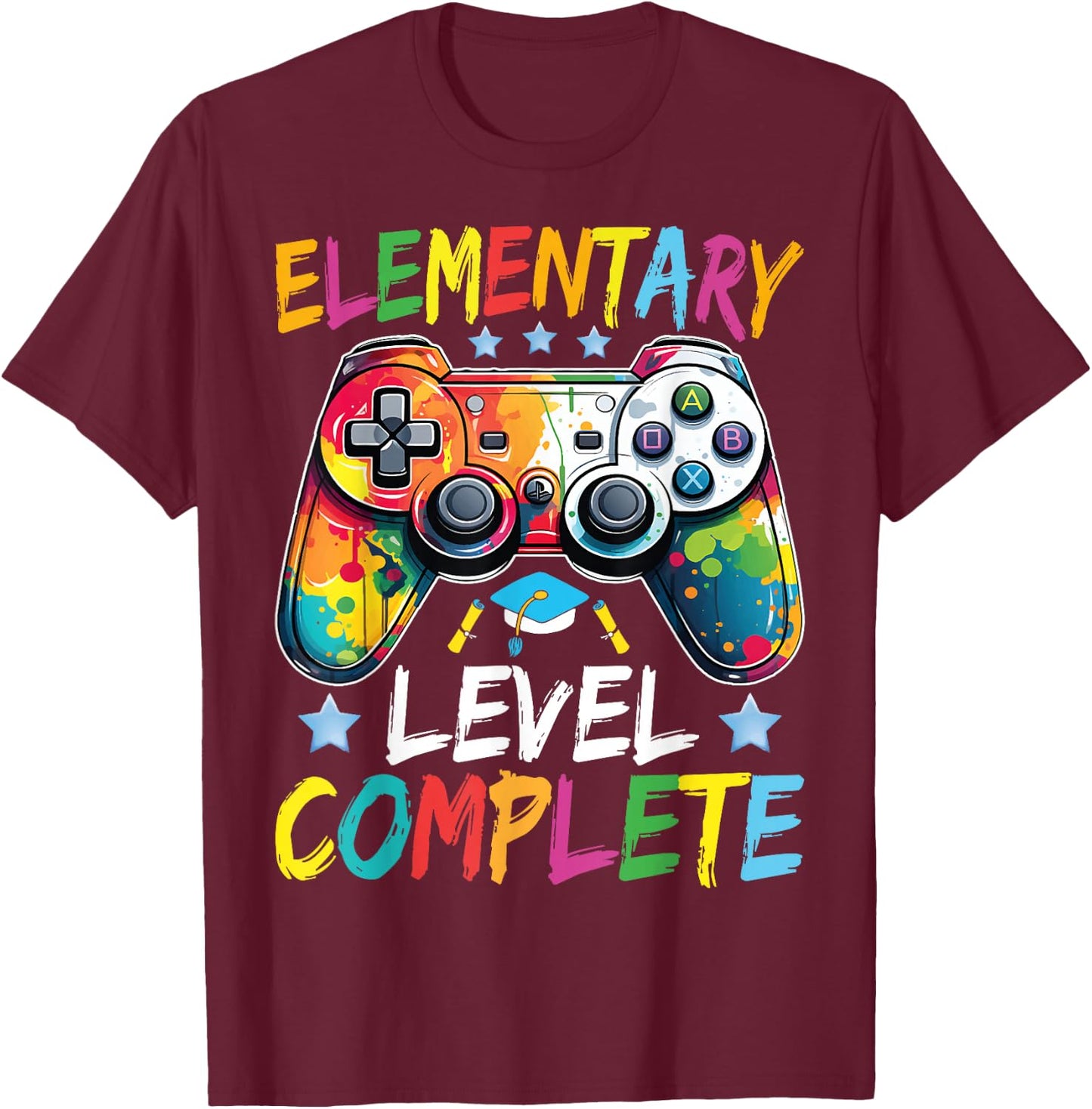 Elementary Level Complete Class Of 2024 Gamer Graduation T-Shirt - T-Shirt | Maroon