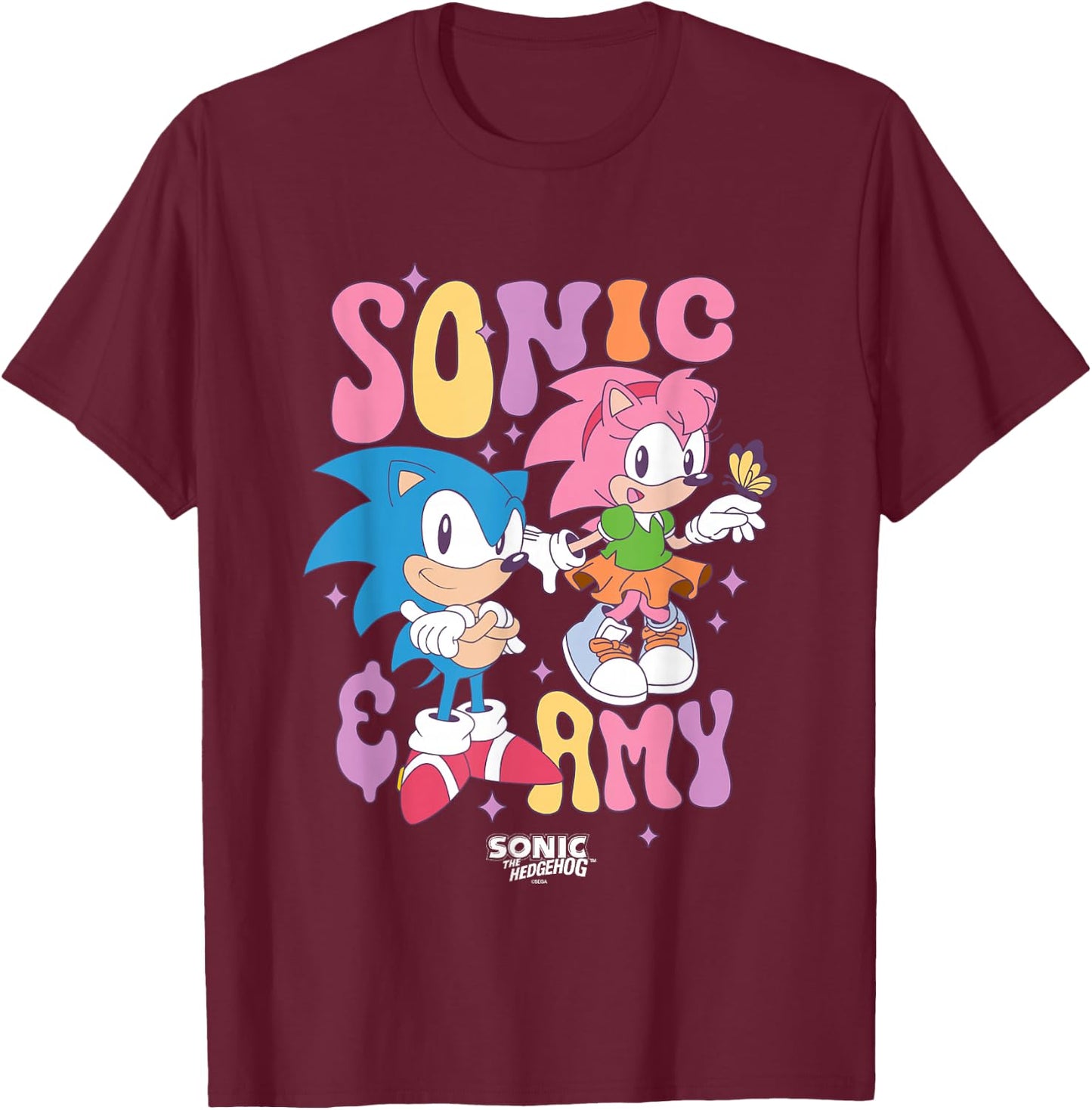 Sonic The Hedgehog Sonic & Amy Cute Vintage Shot T-Shirt - T-Shirt | Maroon