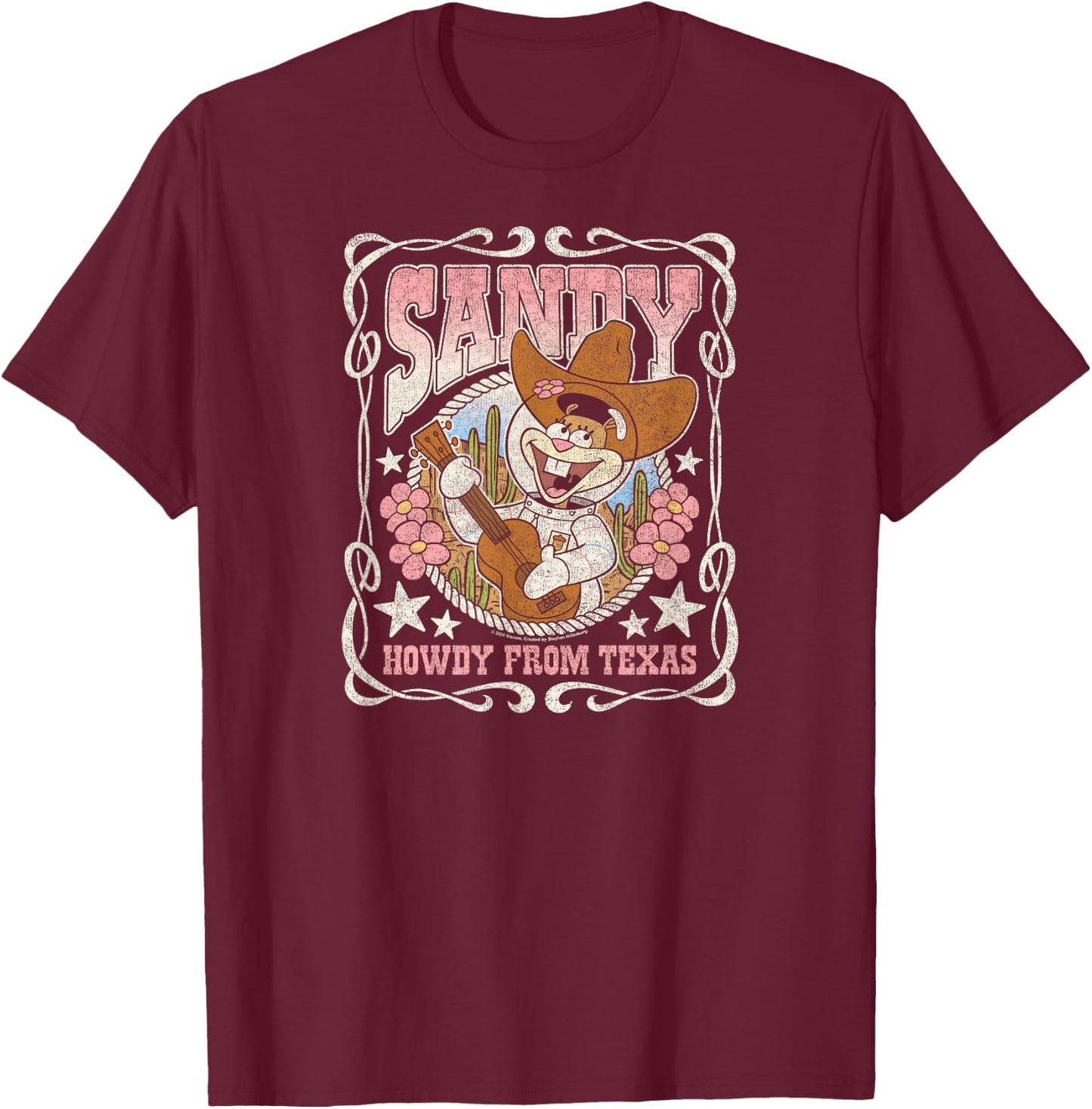 Spongebob Squarepants - Sandy Cheeks Howdy from Texas T-Shirt - T-Shirt | Maroon