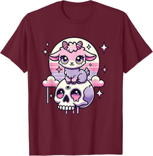 Kawaii Pastel Goth Cute Creepy Goat Bat Skeleton T-Shirt - T-Shirt | Maroon