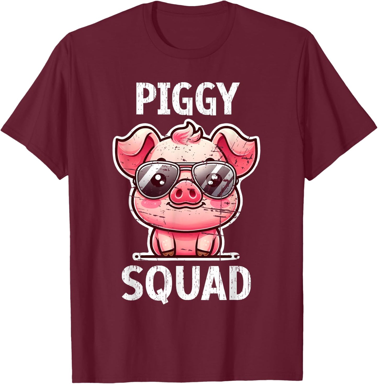 Funny Pig Wearing Sunglasses Piggy Squad Farm Farmer T-Shirt - T-Shirt | Maroon