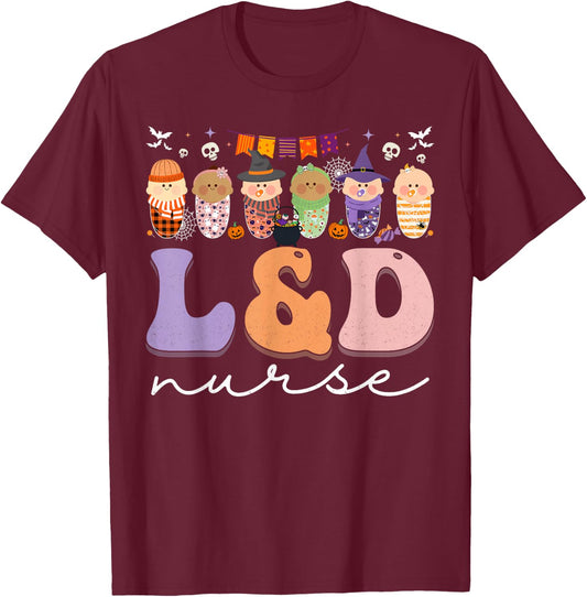 Halloween L&D Nurse Labor and Delivery Nurse Halloween T-Shirt - T-Shirt | Maroon