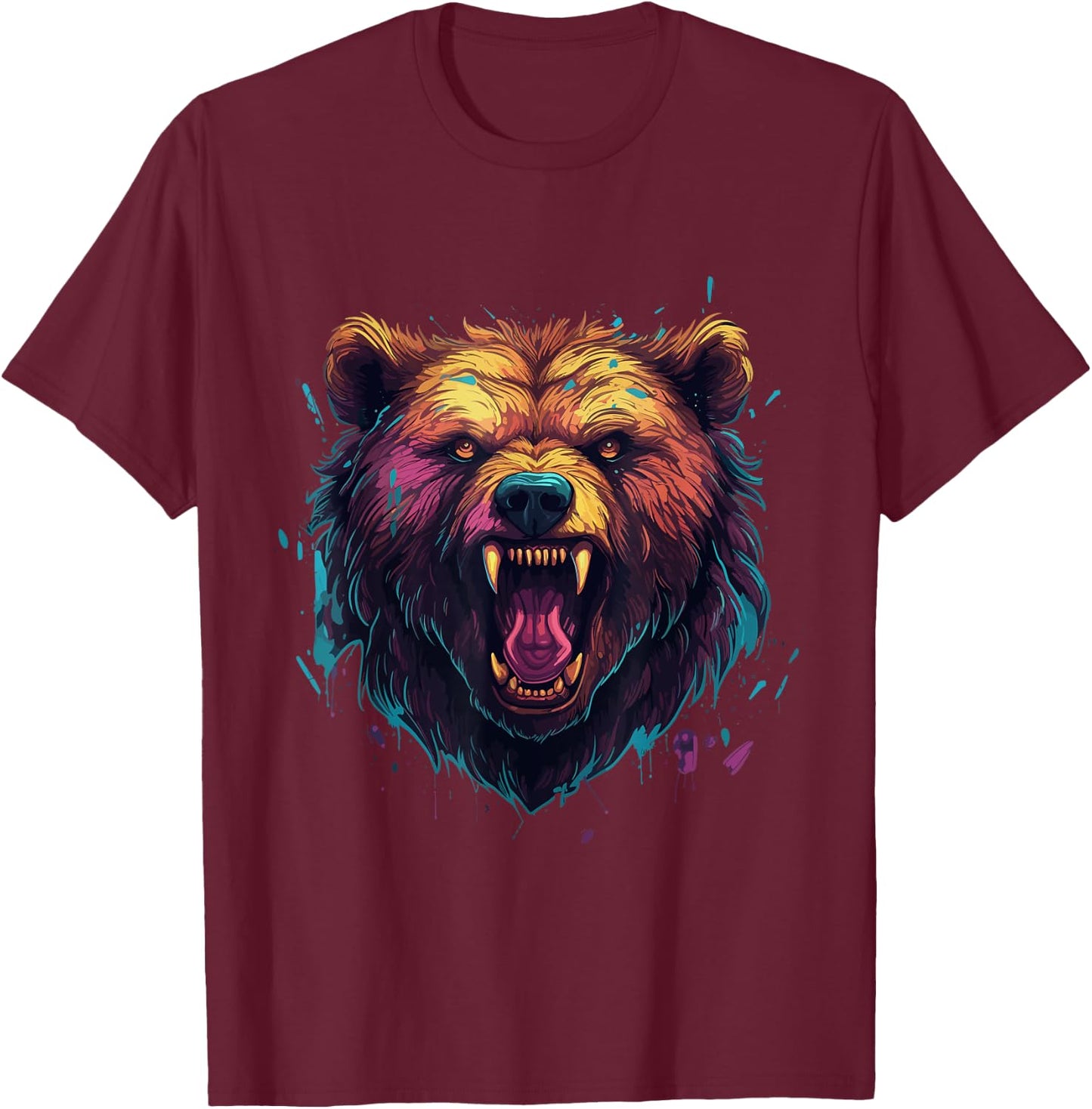 Angry Bear Grizzly Bear T-Shirt - T-Shirt | Maroon