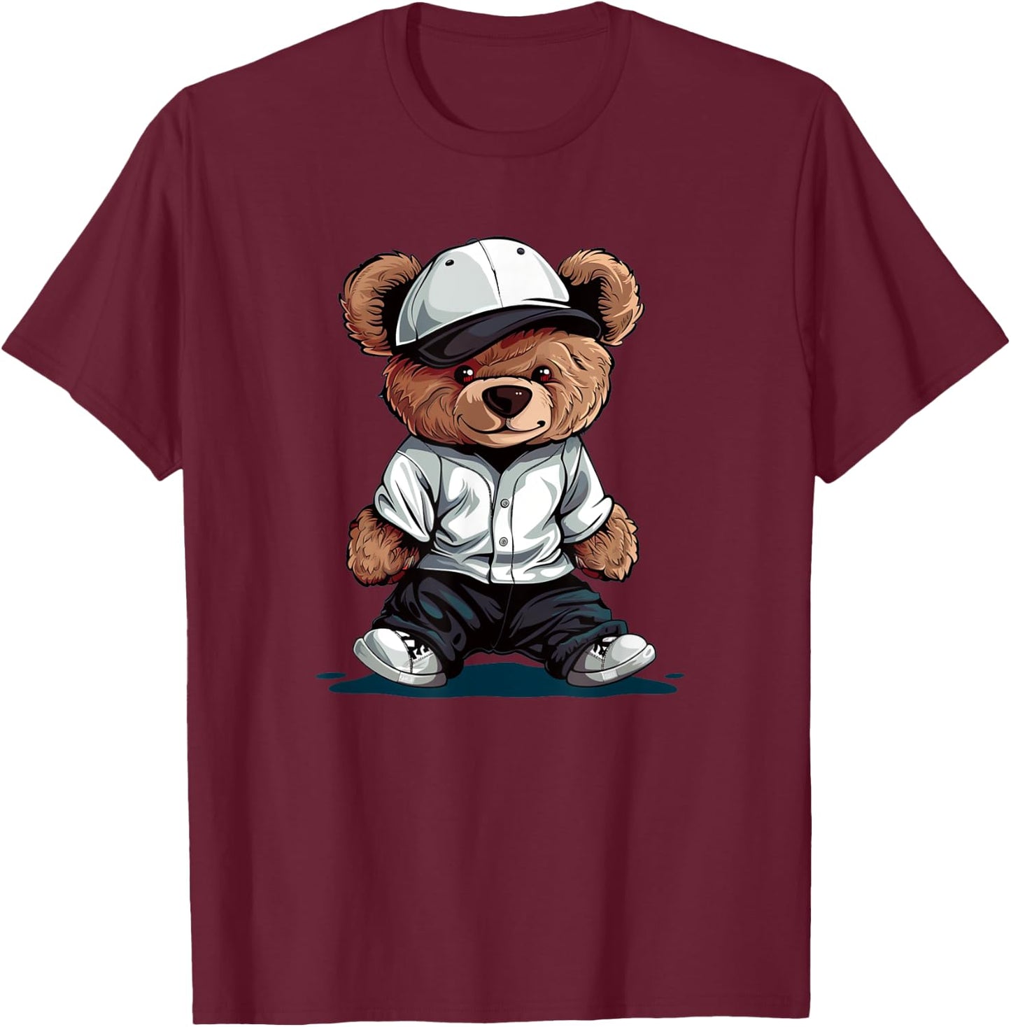 Cool Cap Teddy Bear in Baseball Costume T-Shirt - T-Shirt | Maroon