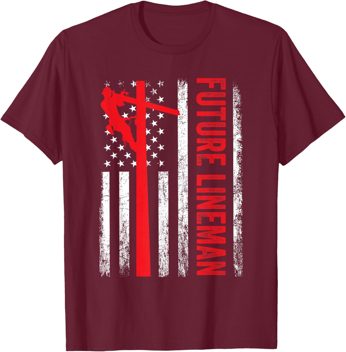 Vintage Future Lineman Electric Cable American Flag T-Shirt - T-Shirt | Maroon