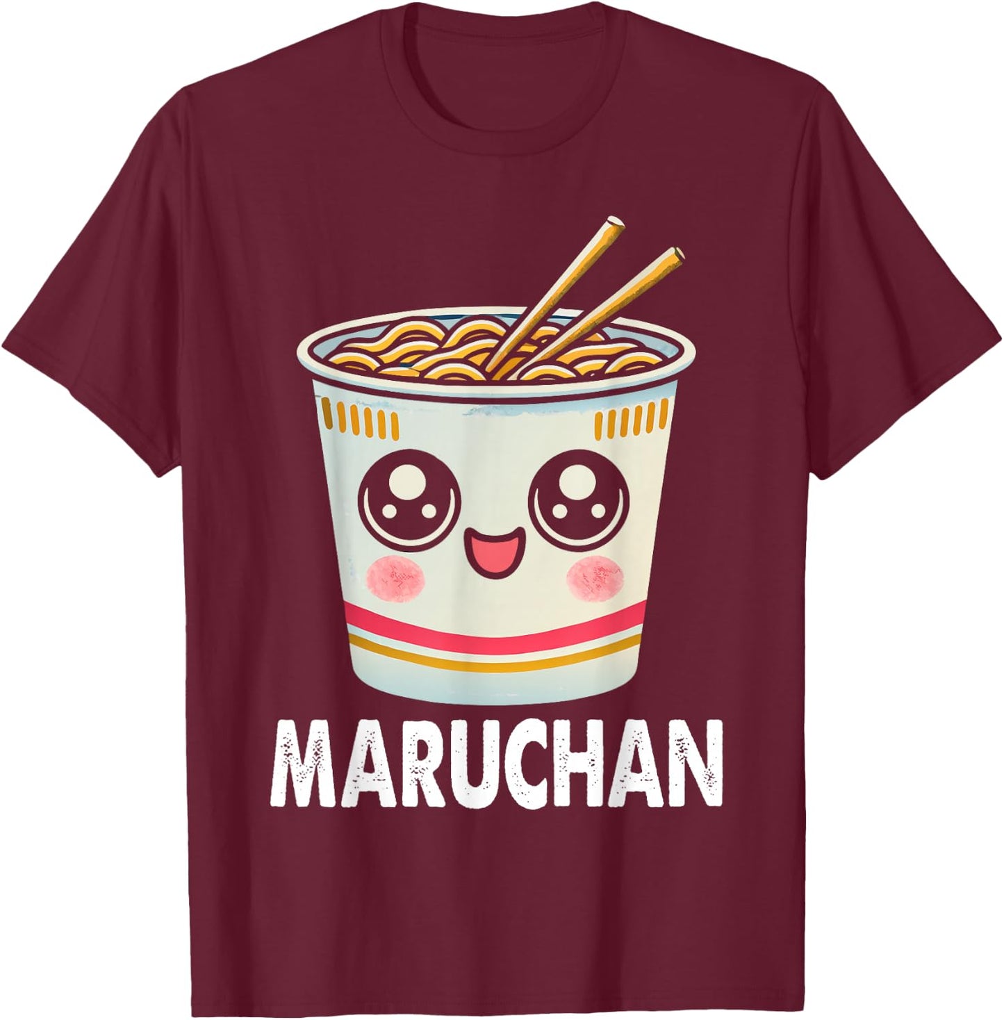 Cute Ramen Noodle Cup Face T-Shirt - T-Shirt | Maroon