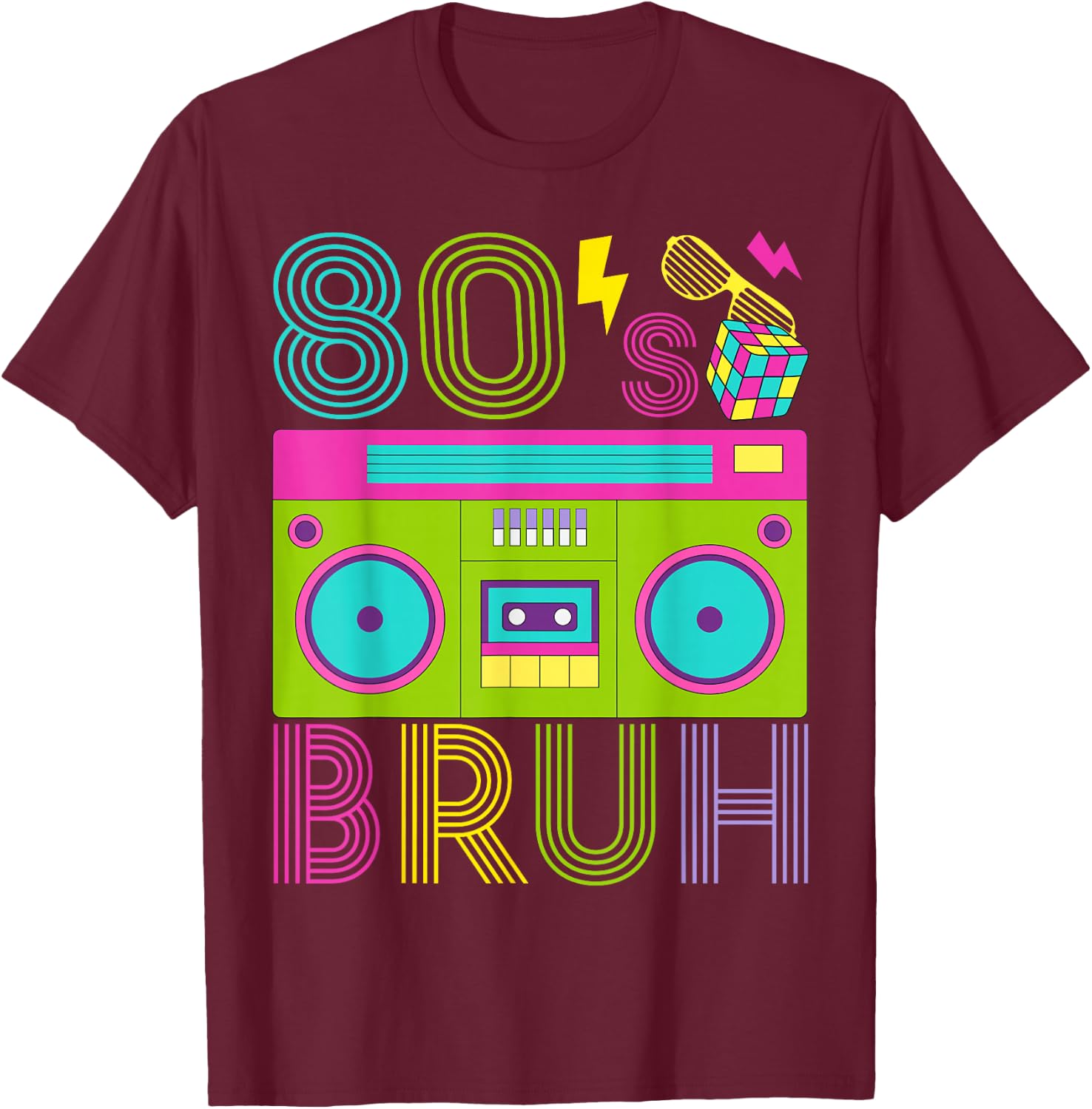 Retro 80s Bruh Outfits for Boys 1980s Party Outfit Eighties T-Shirt - T-Shirt | Maroon