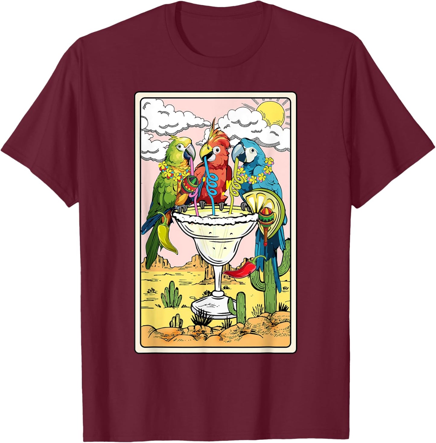 Parrots Drinking Margarita On Summer Funny parrot Lovers T-Shirt - T-Shirt | Maroon