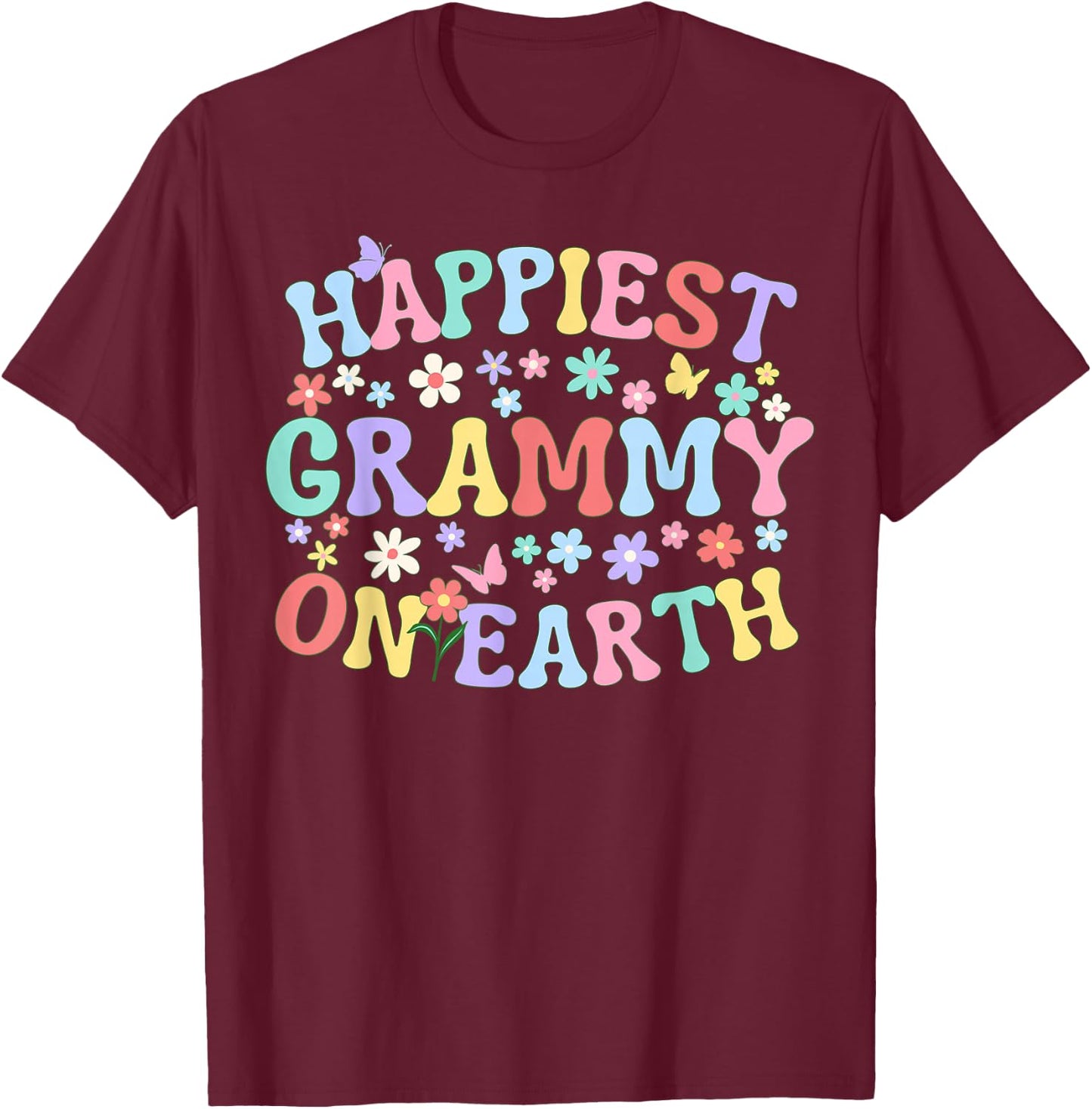 Happiest Grammy On Earth Family Trip Squad Groovy Grandma T-Shirt - T-Shirt | Maroon