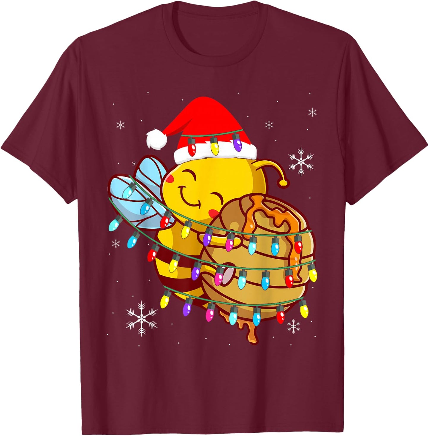 Christmas Honey Bee String Lights For Beekeeper & Bee Lover T-Shirt - T-Shirt | Maroon