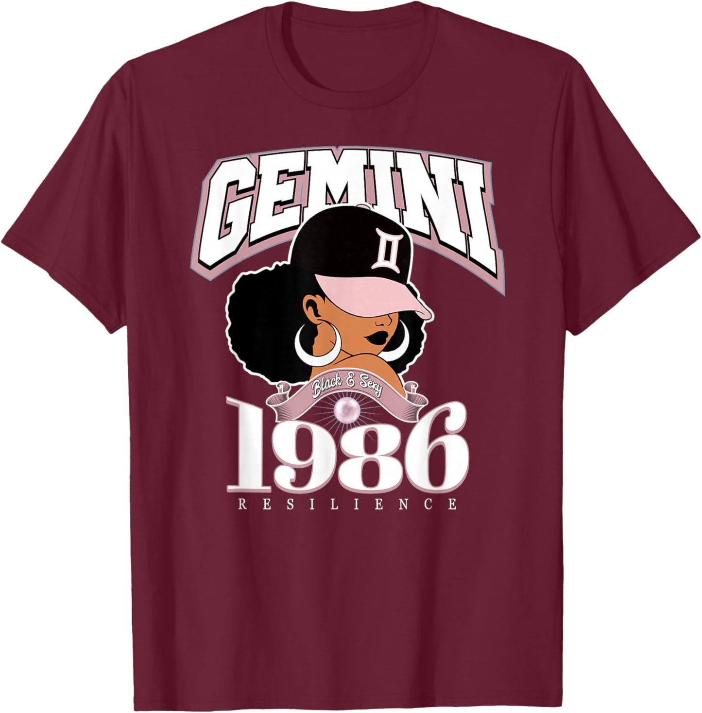 Gemini 1986 Afro Queen Zodiac Birthday Gifts T-Shirt - T-Shirt | Maroon