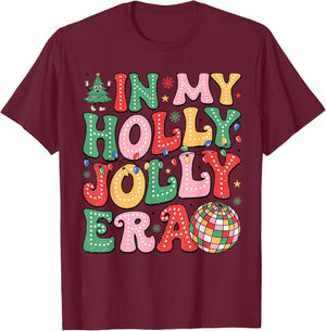 Vintage In My Holly Xmas Jolly Era Christmas Doodle Dots T-Shirt - T-Shirt | Maroon