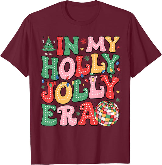 Vintage In My Holly Xmas Jolly Era Christmas Doodle Dots T-Shirt - T-Shirt | Maroon