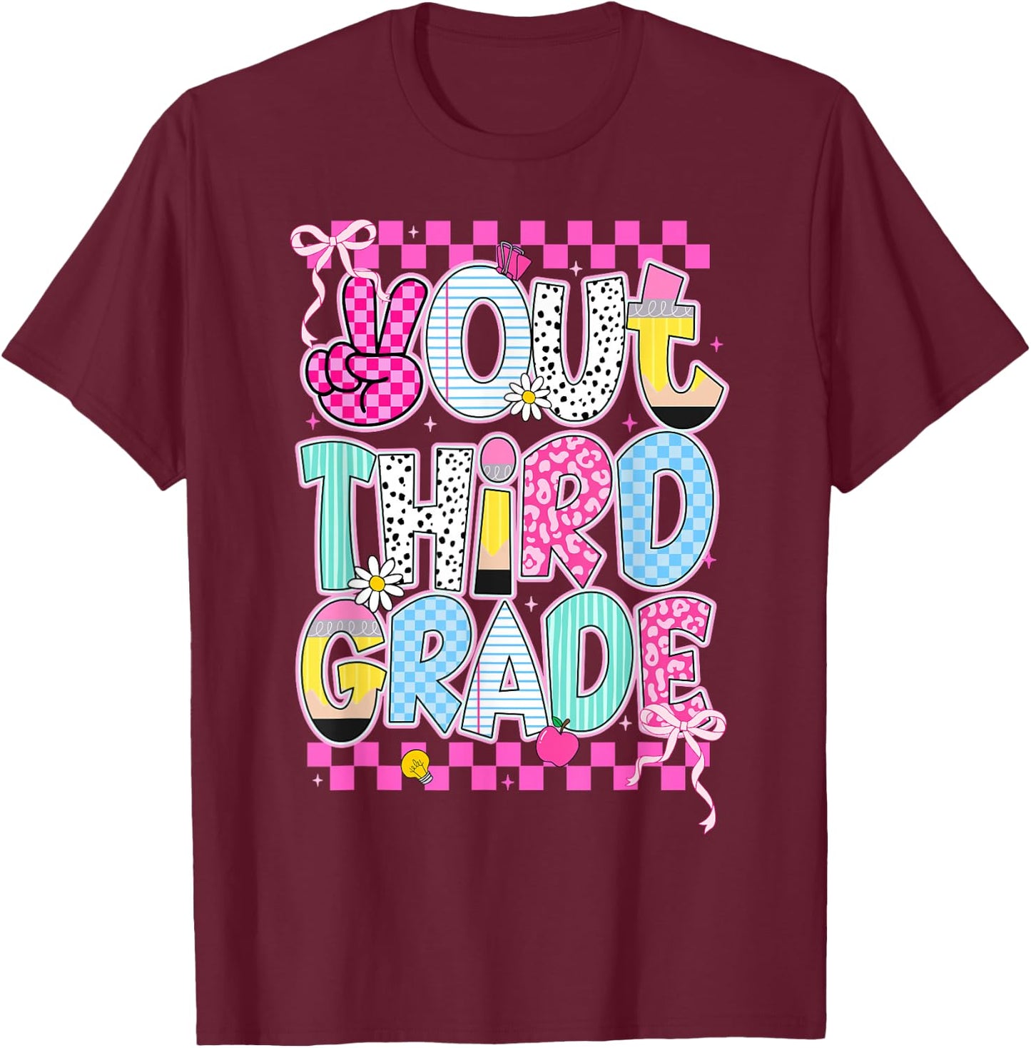 Peace Out 3rd Grade Graduation Last Day School Girls Kids T-Shirt - T-Shirt | Maroon