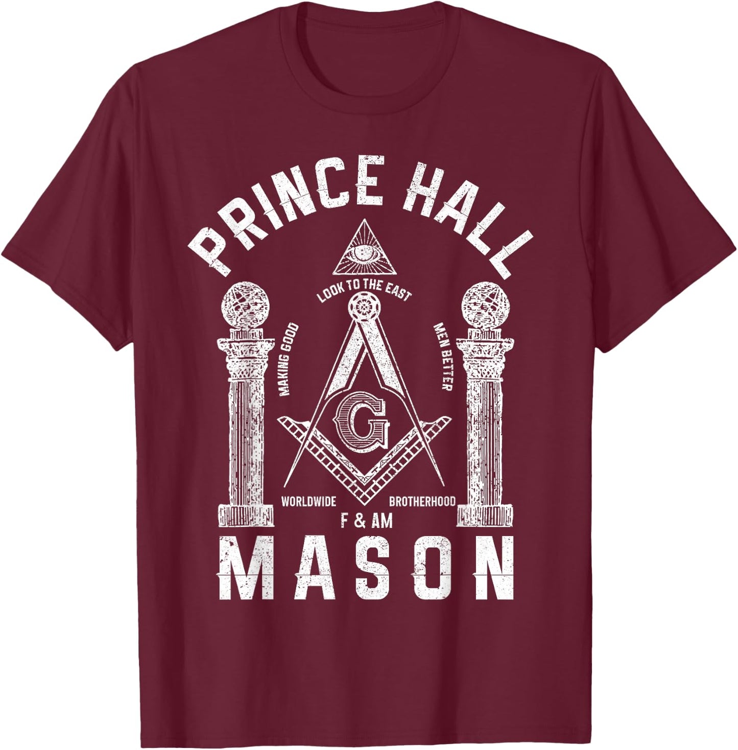 Prince Hall Mason Masonic Square & Compass Freemason Shriner T-Shirt - T-Shirt | Maroon