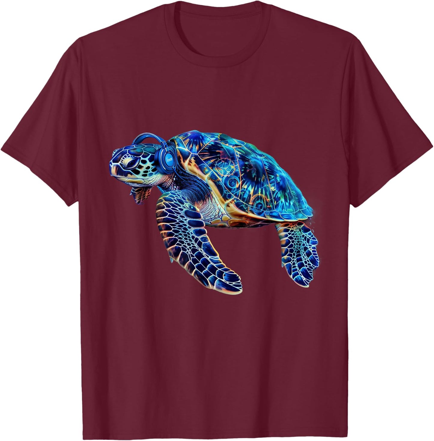 Cool Sea Turtle Animal Lover Beach Hawaiian Headphone Ocean T-Shirt - T-Shirt | Maroon