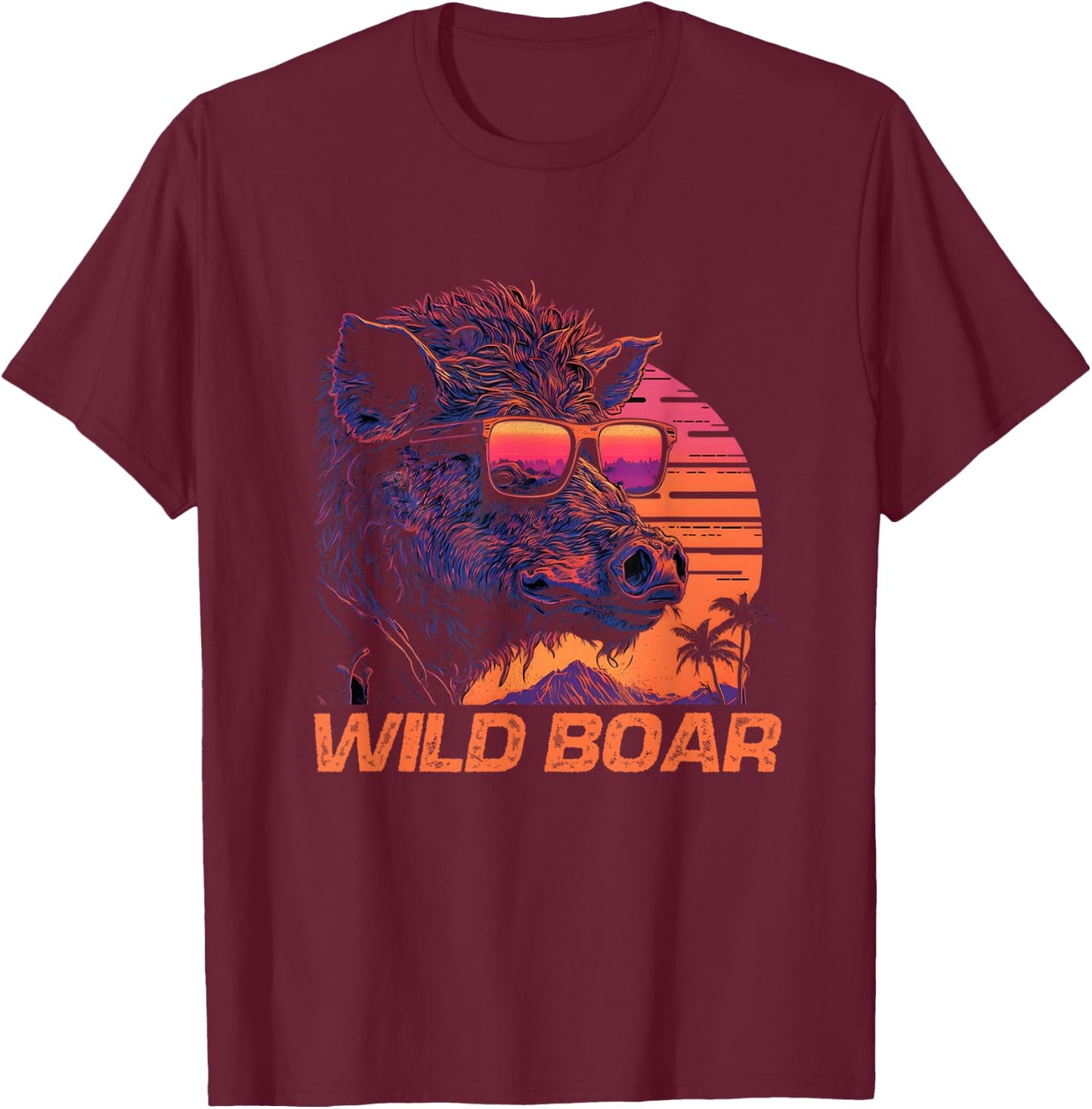 Cool Retro Sunset Sunglasses Wild Boar T-Shirt - T-Shirt | Maroon