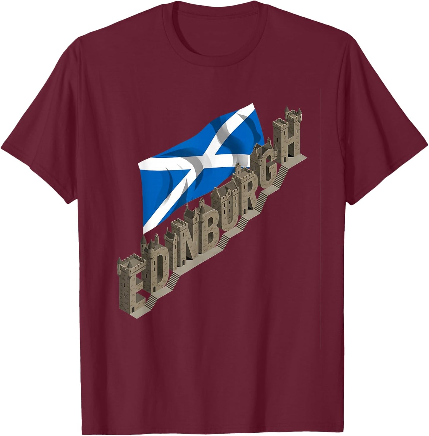Edinburgh Scotland City Steps – Vintage Scottish Souvenir T-Shirt - T-Shirt | Maroon