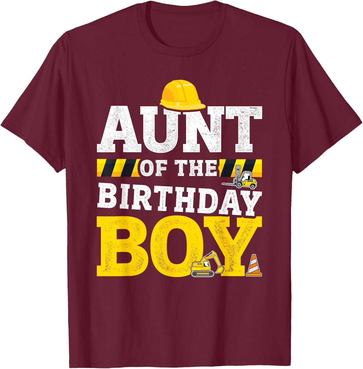 Aunt of the birthday boy matching family construction party T-Shirt - T-Shirt | Maroon