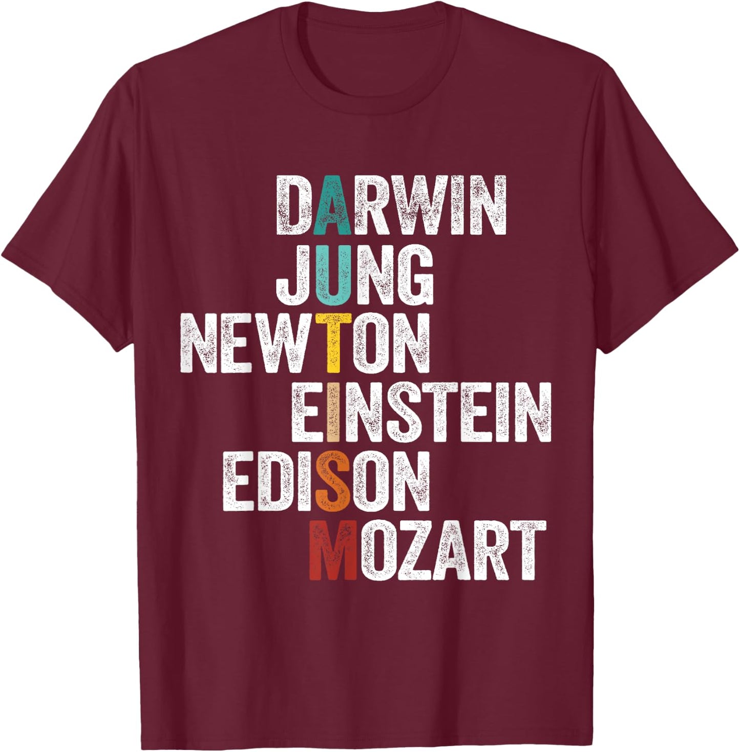 Autism Awareness Darwin Jung Newton Einstein Edison Mozart T-Shirt - T-Shirt | Maroon