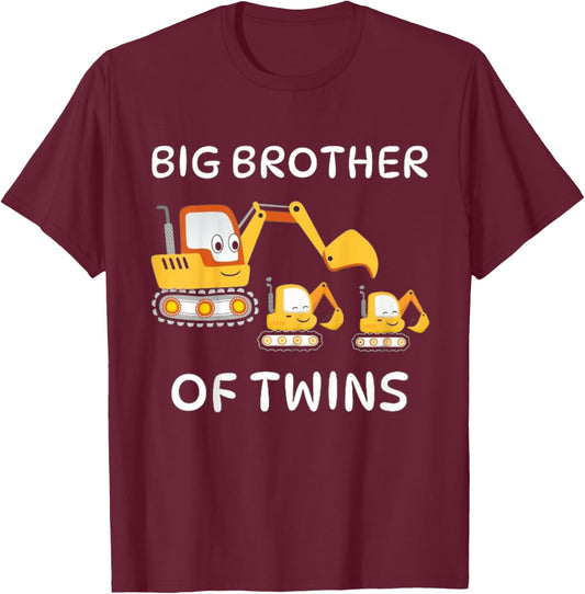 Kids I'm Going to Be A Big Brother of Twins Excavator Toddlers T-Shirt - T-Shirt | Maroon
