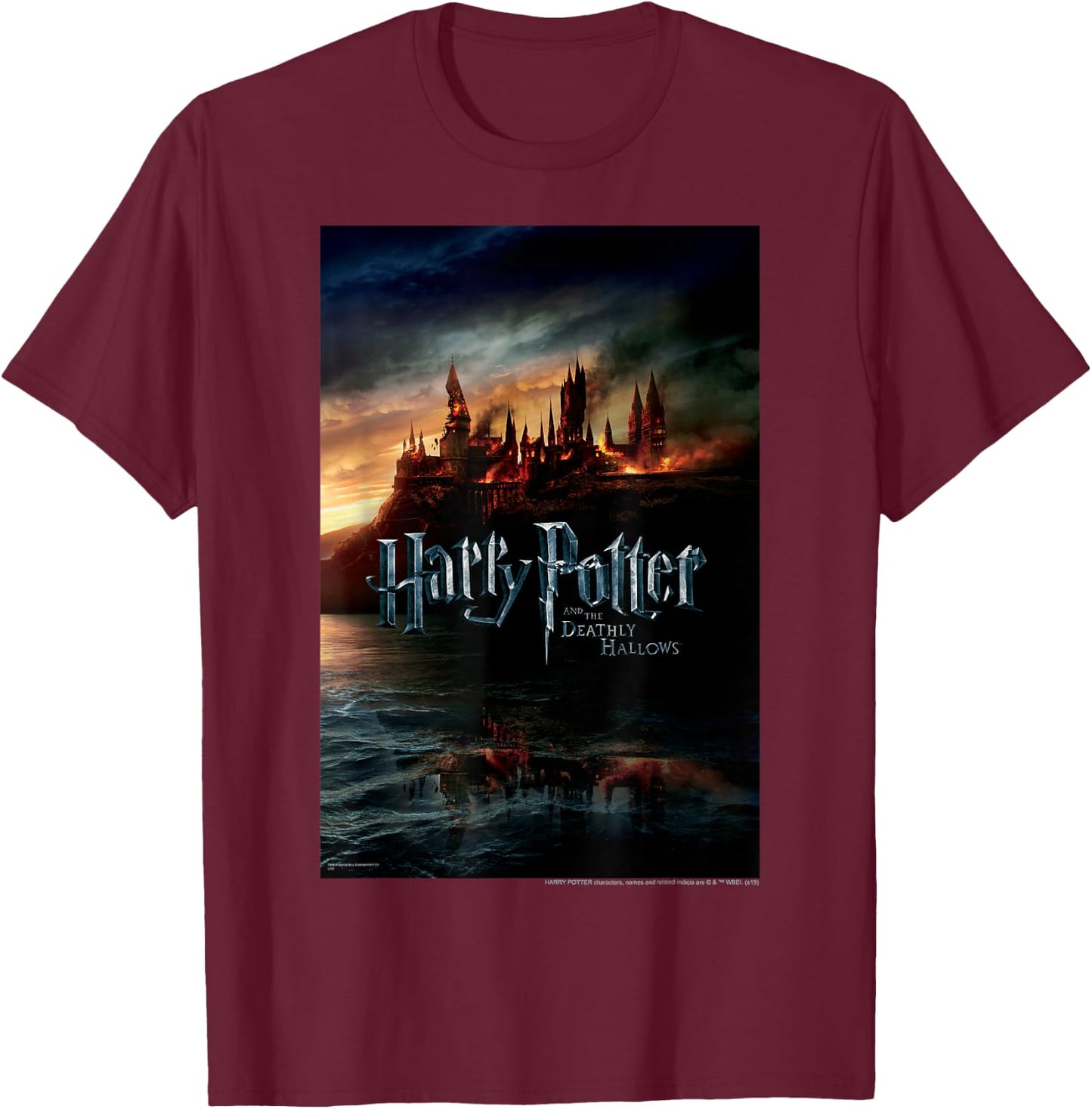 Harry Potter and The Deathly Hallows Hogwarts Poster Small T-Shirt - T-Shirt | Maroon