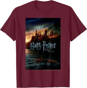Harry Potter and The Deathly Hallows Hogwarts Poster Small T-Shirt - T-Shirt | Maroon