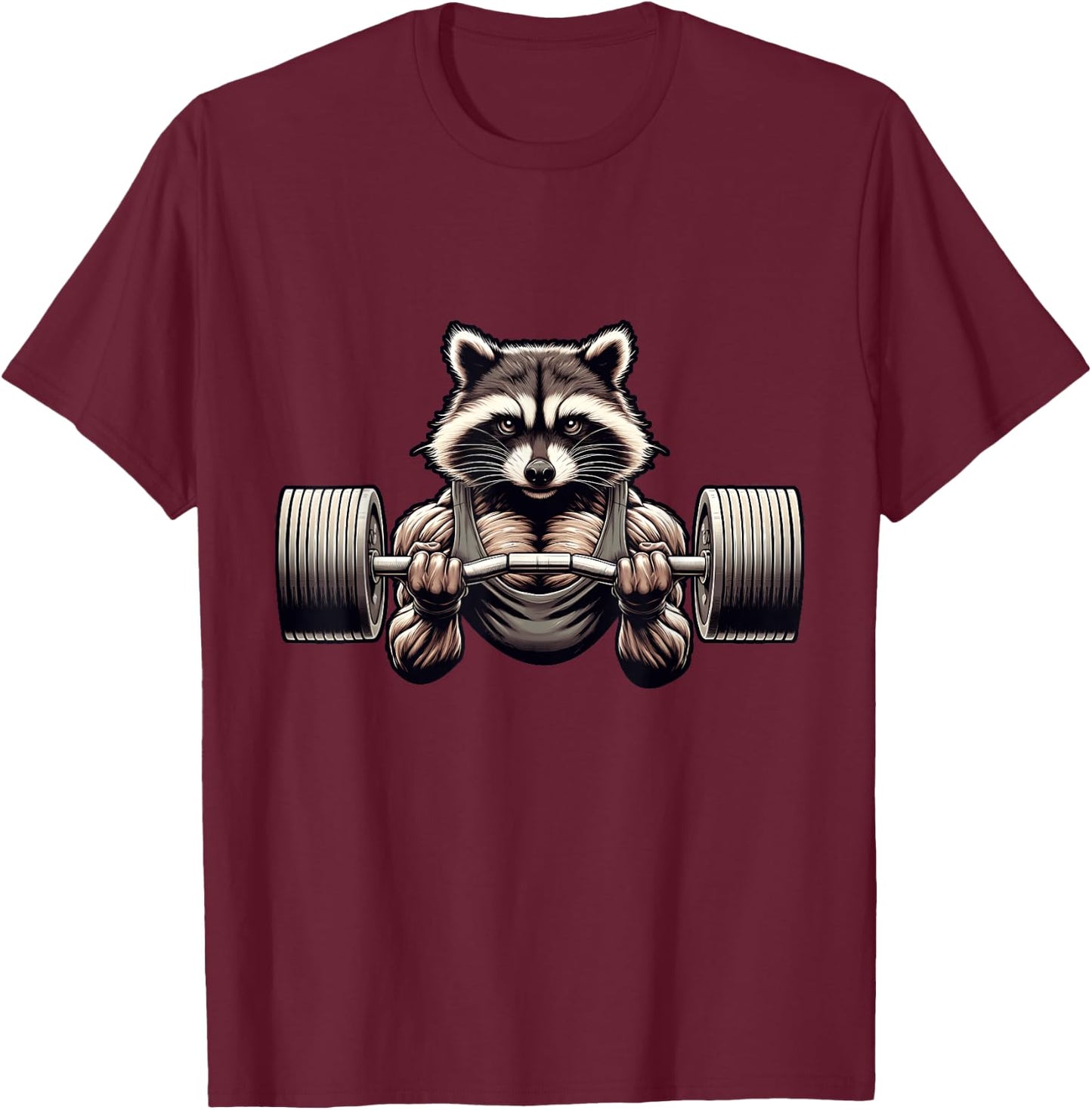 Weightlifting Ripped Raccoon Gym Workout Muscled Raccoon T-Shirt - T-Shirt | Maroon