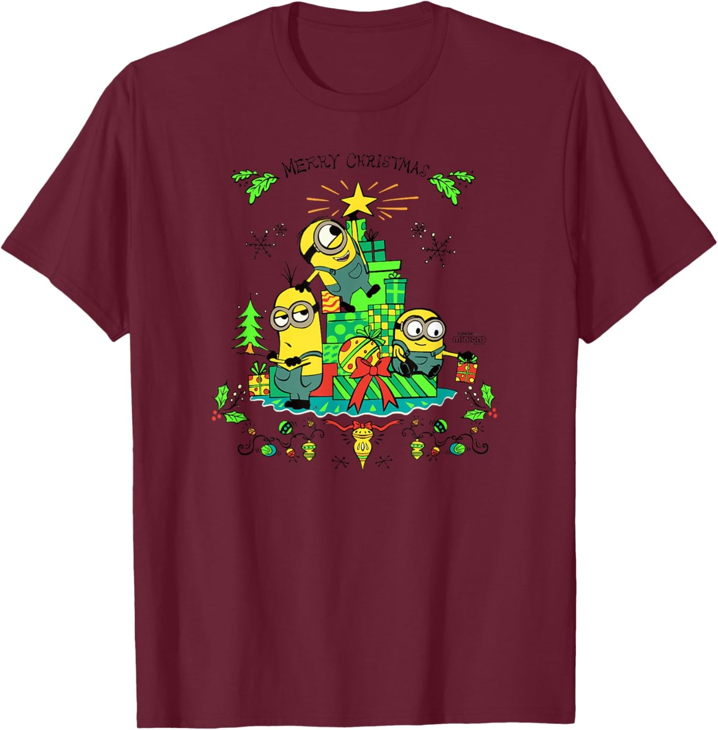 Minions Merry Christmas T-Shirt - T-Shirt | Maroon
