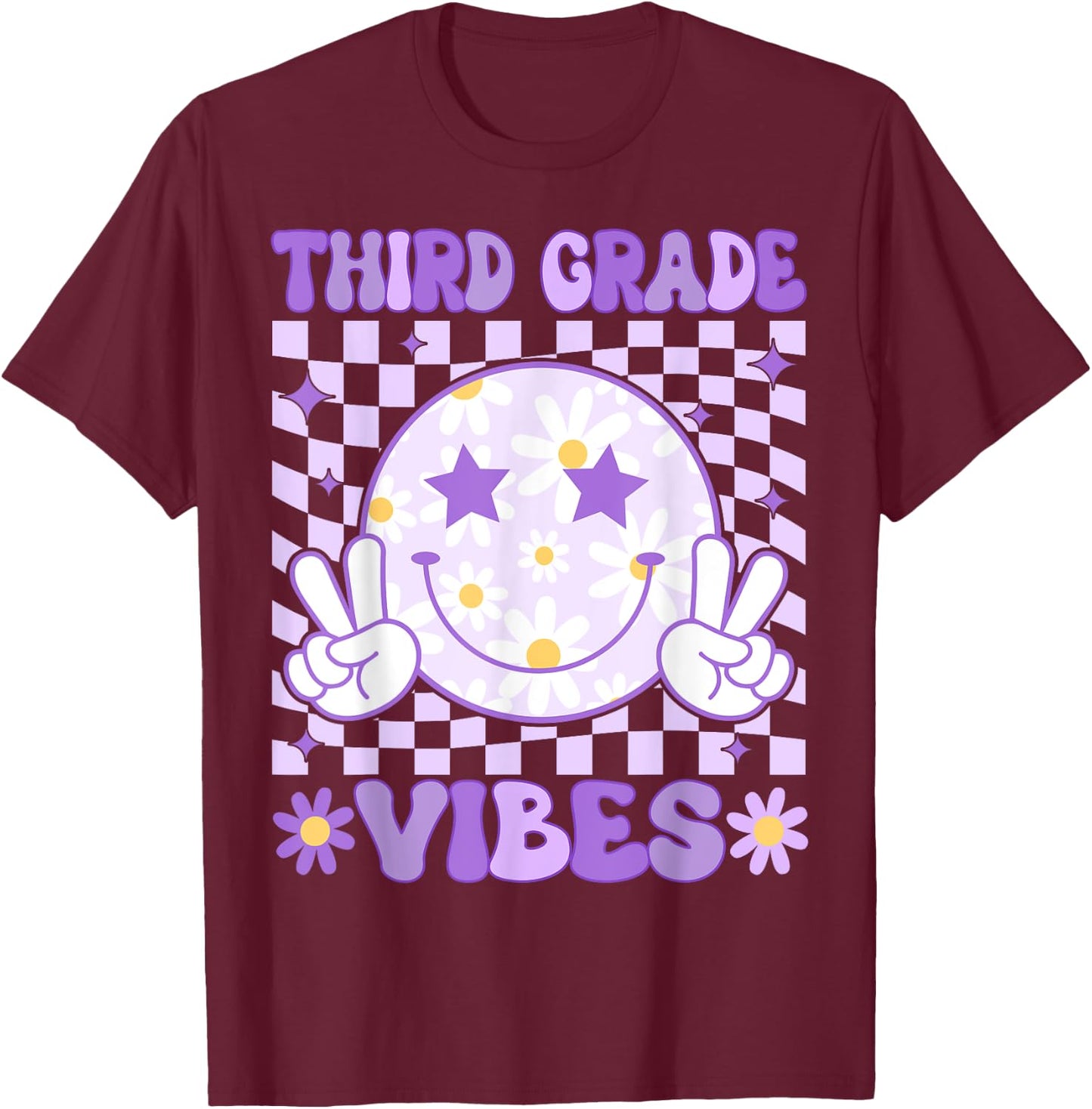 Groovy Third Grade Vibes Back to School 3rd Grade Teacher T-Shirt - T-Shirt | Maroon