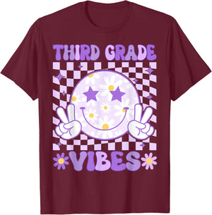 Groovy Third Grade Vibes Back to School 3rd Grade Teacher T-Shirt - T-Shirt | Maroon